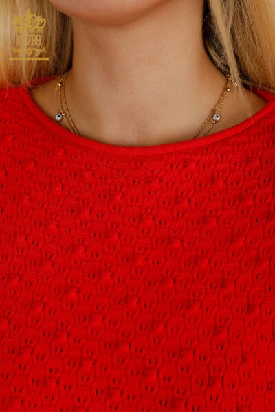 Hurtownia swetrów damskich z dzianiny - tkane - rękawy balonowe - czerwone - 30340 | KAZEE - Thumbnail
