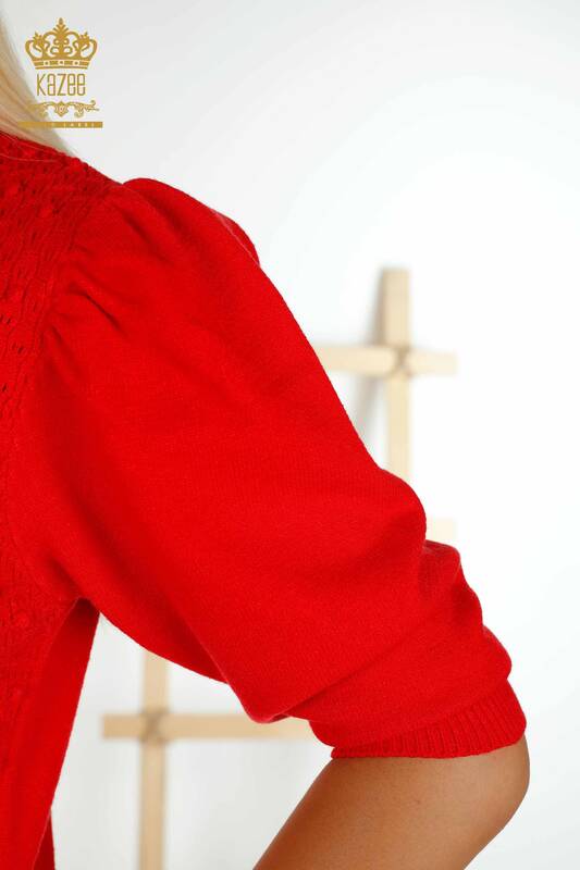 Hurtownia swetrów damskich z dzianiny - tkane - rękawy balonowe - czerwone - 30340 | KAZEE