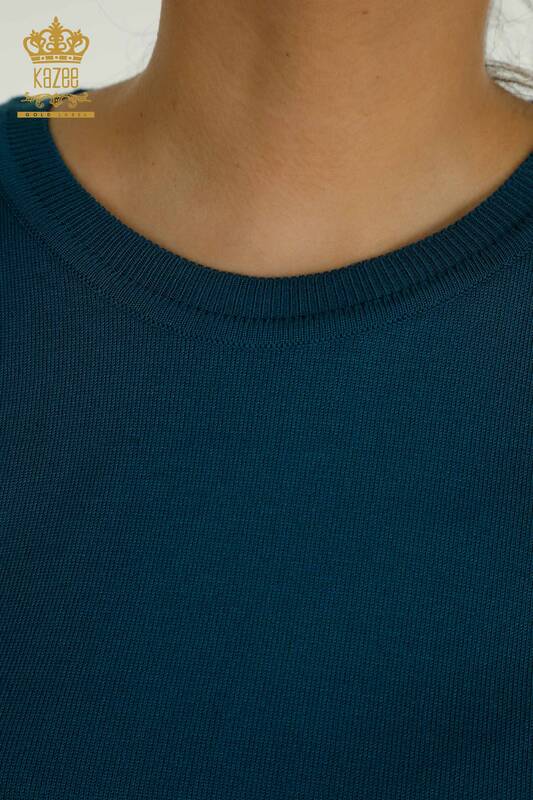 Hurtownia swetrów damskich z dzianiny - Basic - Z Logo - Benzyna - 11052 | KAZEE