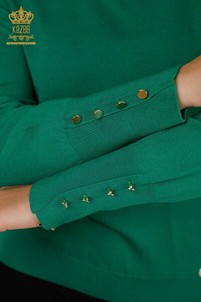 Hurtownia swetrów damskich z dzianiny - szczegółowe guziki - zielony - 30139 | KAZEE - Thumbnail