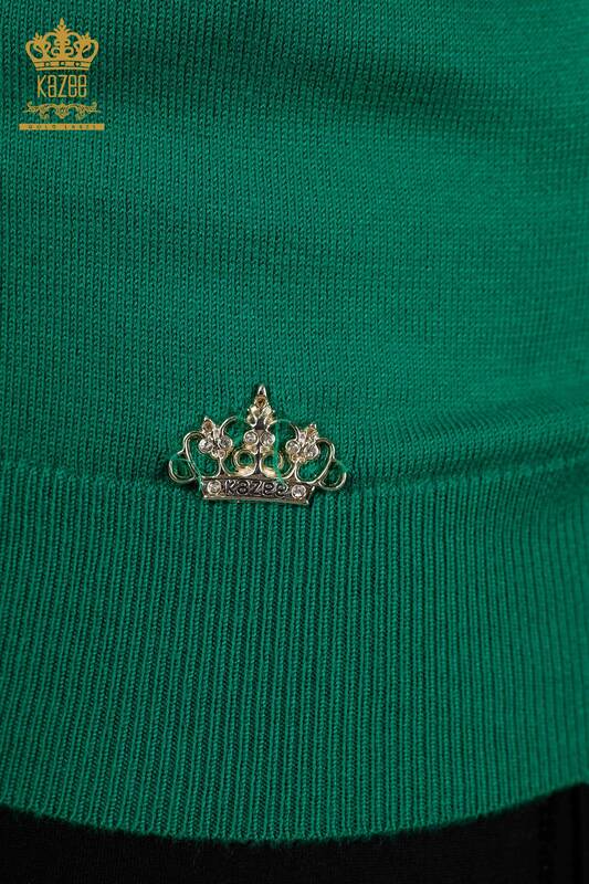 Hurtownia swetrów damskich z dzianiny - szczegółowe guziki - zielony - 30139 | KAZEE