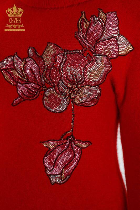 Hurtownia dzianinowa damska tunika z motywem kwiatowym i haftowanym kamieniem - 18887 | KAZEE
