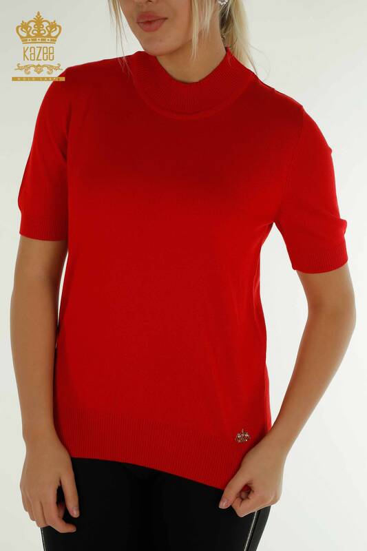Hurtownia swetrów damskich z dzianiny - Model Amerykański - Czerwony - 14541 | KAZEE