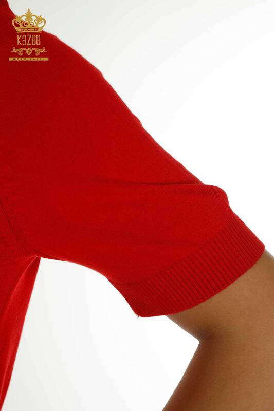 Hurtownia swetrów damskich z dzianiny - Model Amerykański - Czerwony - 14541 | KAZEE