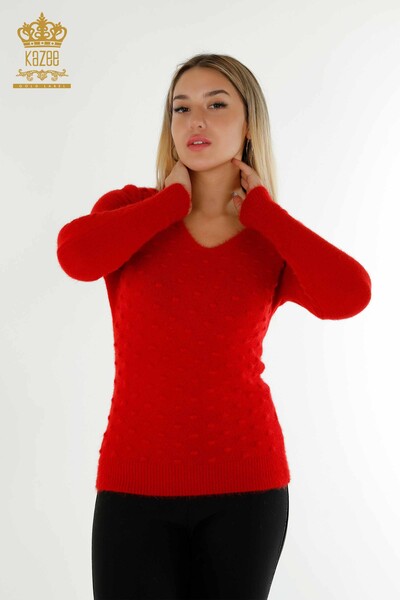 Hurtownia swetrów damskich z dzianiny - Angora - Czerwony - 18474 | KAZEE - Thumbnail