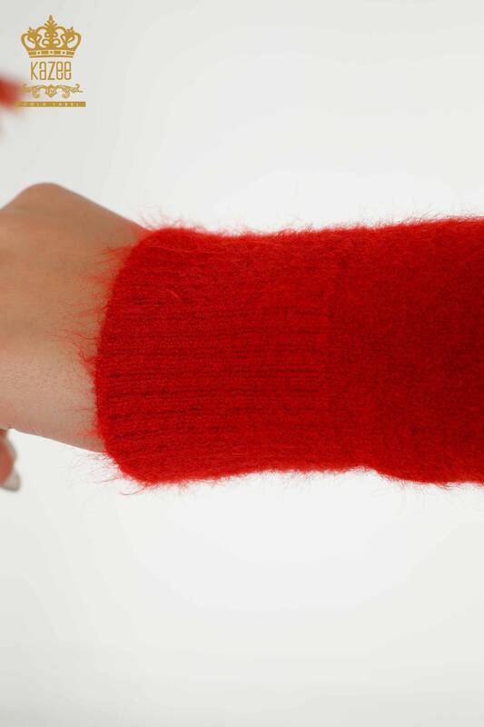 Hurtownia swetrów damskich z dzianiny - Angora - Golf z logo - Czerwony - 12046 | KAZEE