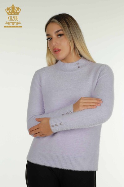 Hurtownia swetrów damskich z dzianiny - Angora - szczegółowe guziki - liliowy - 30667 | KAZEE - Thumbnail