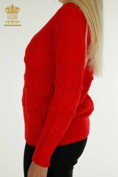 Hurtownia swetrów damskich z dzianiny - Angora - dekolt w kształcie litery V - czerwony - 30697 | KAZEE - Thumbnail