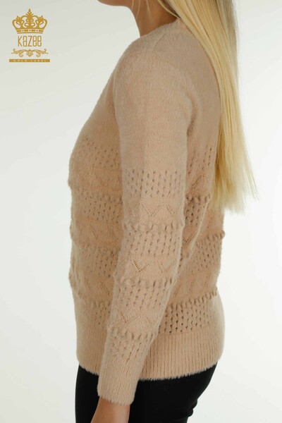 Hurtownia swetrów damskich z dzianiny - Angora - dekolt w kształcie litery V - beżowy - 30697 | KAZEE - Thumbnail