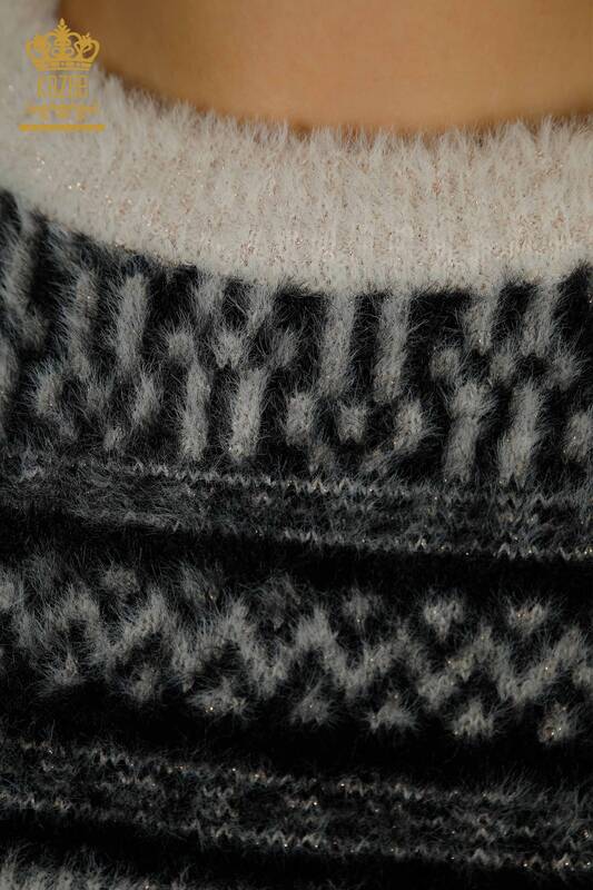 Hurtownia swetrów damskich z dzianiny - Angora - Wzorzyste - czarne - 30681 | KAZEE
