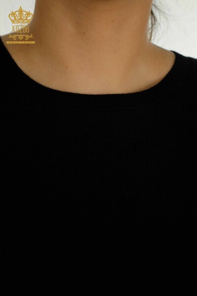 Hurtownia swetrów damskich z dzianiny - Basic - Z Logo - Czarny - 11052 | KAZEE - Thumbnail