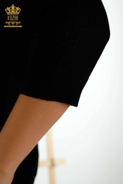 Hurtownia damskiego swetra z dzianiny Basic z logo Czarny - 30258 | KAZEE - Thumbnail