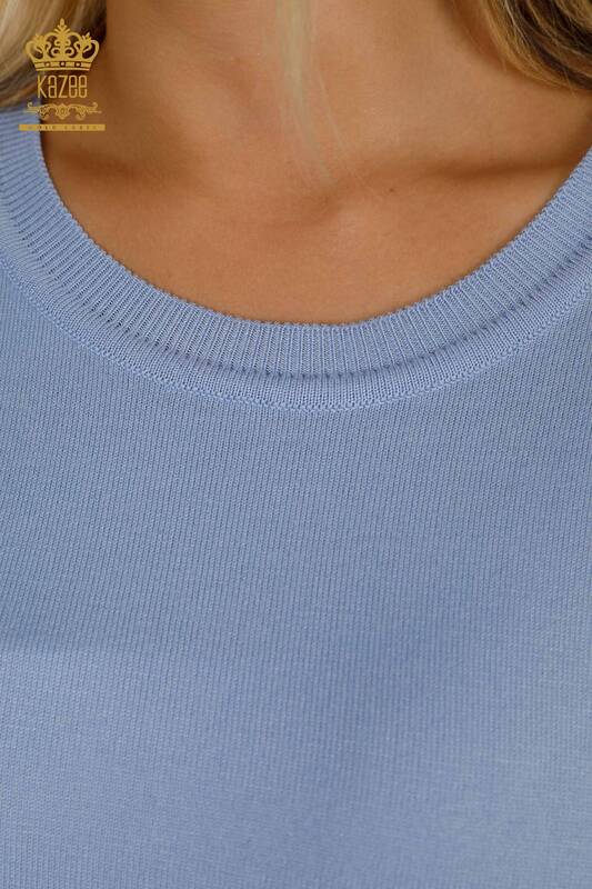 Hurtownia swetrów damskich z dzianiny - Basic - Z Logo - Niebieski - 11052 | KAZEE