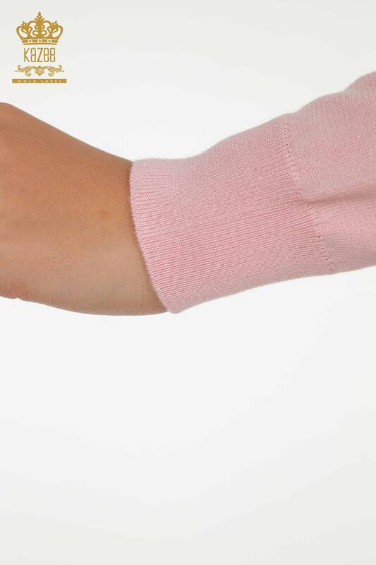 Hurtownia swetrów damskich z dzianiny - Basic - Z Logo - Różowy - 11052 | KAZEE