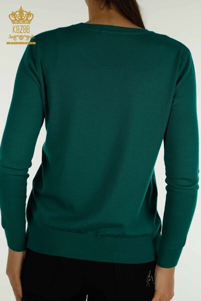 Hurtownia swetrów damskich z dzianiny - Basic - Z Logo - Zielony - 11052 | KAZEE - Thumbnail