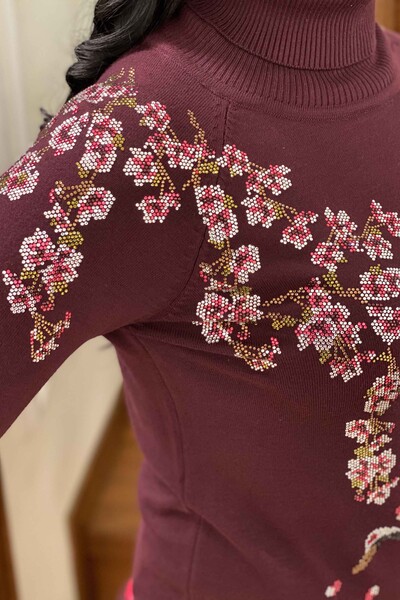 Hurtownia damska dzianiny sweter z golfem kolorowy kwiatowy wzór - 15921 | KAZEE - Thumbnail