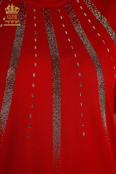 Hurtownia swetrów damskich z dzianiny - Haftowany kamieniami - czerwony - 30460 | KAZEE - Thumbnail