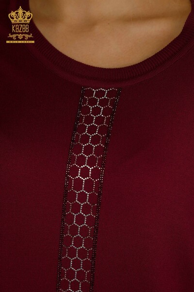 Hurtownia swetrów damskich z dzianiny - haftowany kamieniami - liliowy - 30601 | KAZEE - Thumbnail