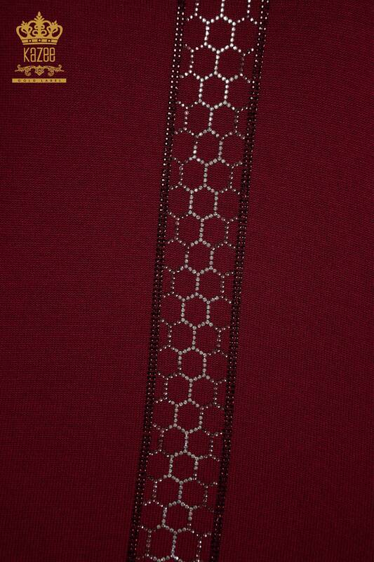 Hurtownia swetrów damskich z dzianiny - haftowany kamieniami - liliowy - 30601 | KAZEE
