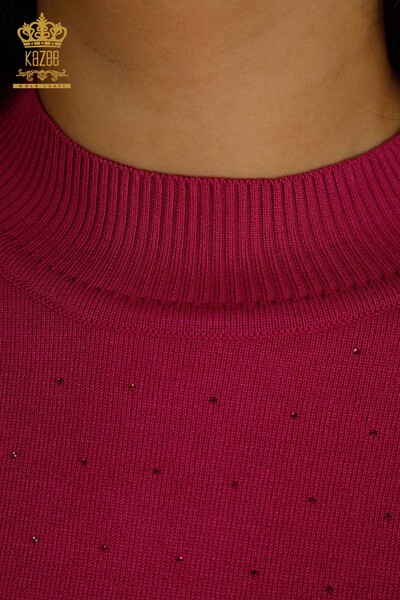 Hurtownia swetrów damskich z dzianiny - haftowany kamieniami - fuksja - 30677 | KAZEE - Thumbnail