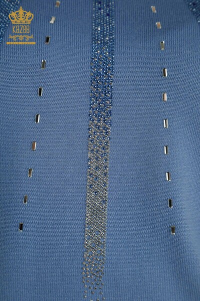 Hurtownia swetrów damskich z dzianiny - Haftowany kamieniami - niebieski - 30460 | KAZEE - Thumbnail