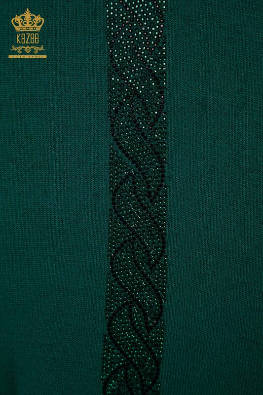 Hurtownia swetrów damskich z dzianiny - szczegółowe kieszenie - zielony - 30622 | KAZEE