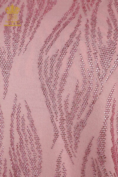 Hurtownia swetrów damskich z dzianiny - Kryształ Haftowany kamieniami - Różowy - 30332 | KAZEE - Thumbnail