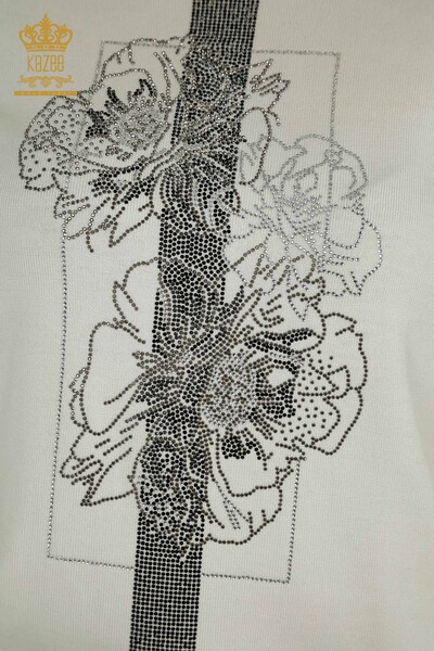 Hurtownia swetrów damskich z dzianiny - Haftowane kwiaty - ecru - 30614 | KAZEE - Thumbnail