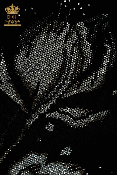 Hurtownia swetrów damskich z dzianiny - Kwiatowy wzór - czarny - 30656 | KAZEE - Thumbnail