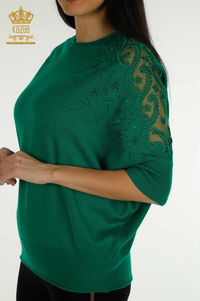 Hurtownia swetrów damskich z dzianiny - Kwiatowy wzór - zielony - 16800 | KAZEE - Thumbnail