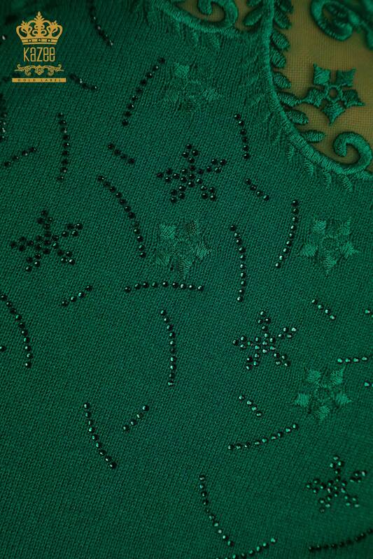 Hurtownia swetrów damskich z dzianiny - Kwiatowy wzór - zielony - 16800 | KAZEE