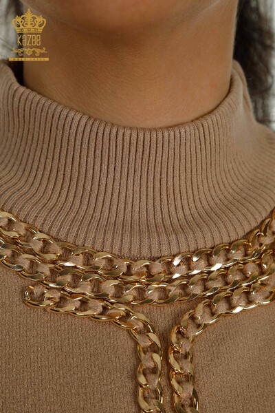 Hurtownia swetrów damskich z dzianiny - łańcuszek szczegółowy - beżowy - 30270 | KAZEE - Thumbnail