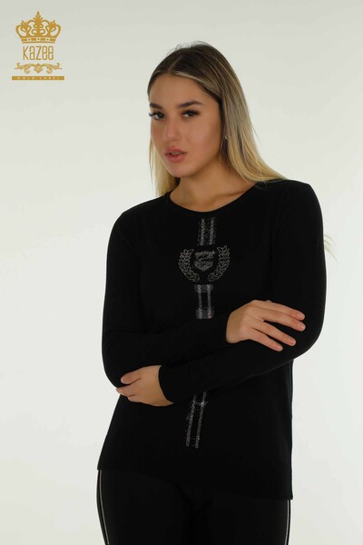 Hurtownia swetrów damskich z dzianiny - Okrągły dekolt - czarny - 30457 | KAZEE - Thumbnail