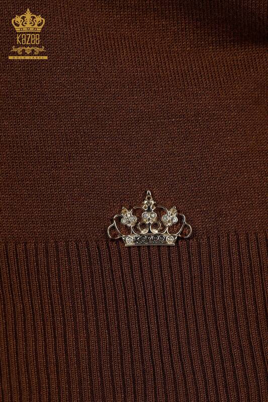 Hurtownia swetrów damskich z dzianiny - Podstawowy - Model amerykański - Brązowy - 16271| KAZEE