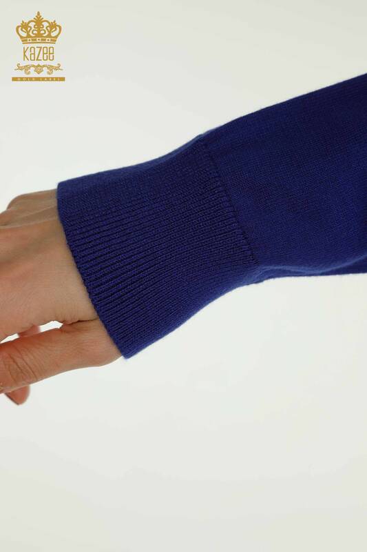 Hurtownia damska dzianiny sweterkowej z rękawami różowa szczegółowa Saks - 15374 | KAZEE