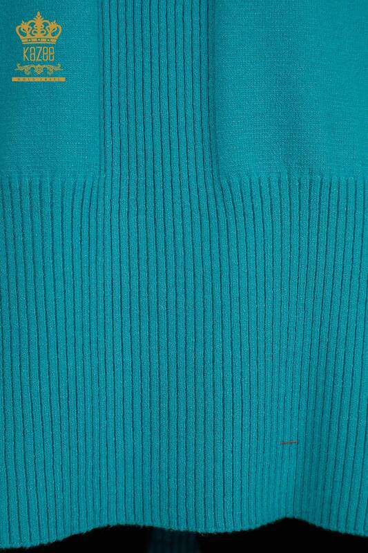 Hurtownia swetrów damskich z dzianiny - Rozcięcia - turkusowy - 30193 | KAZEE