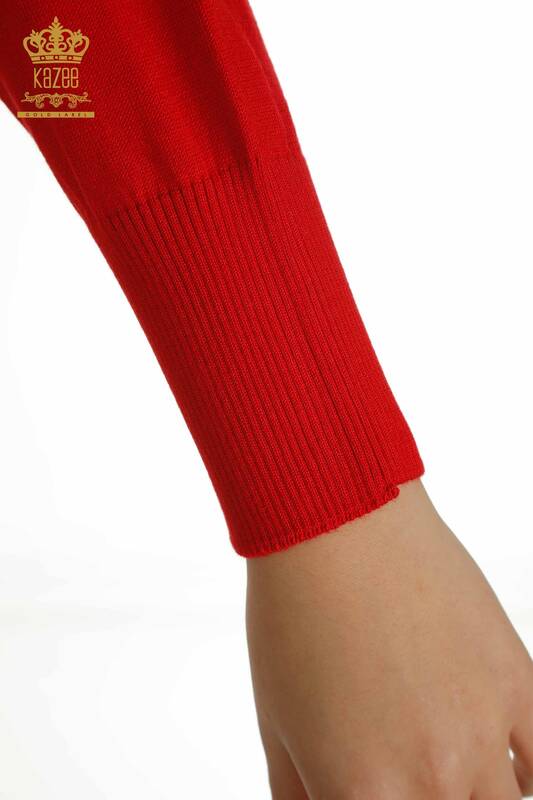 Hurtownia swetrów damskich z dzianiny - Tiul szczegółowy - czerwony - 15699 | KAZEE