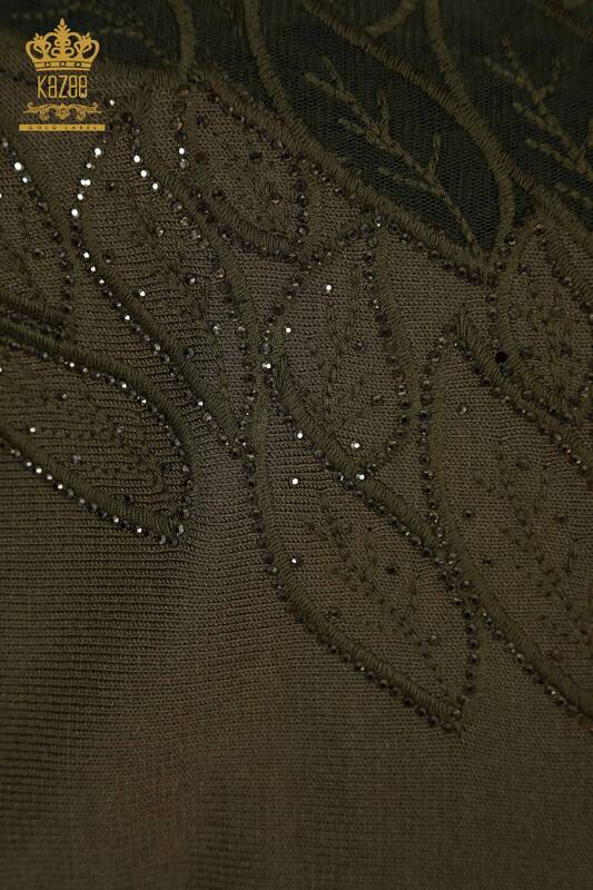 Hurtownia swetrów damskich z dzianiny - tiul szczegółowy - khaki - 16942 | KAZEE