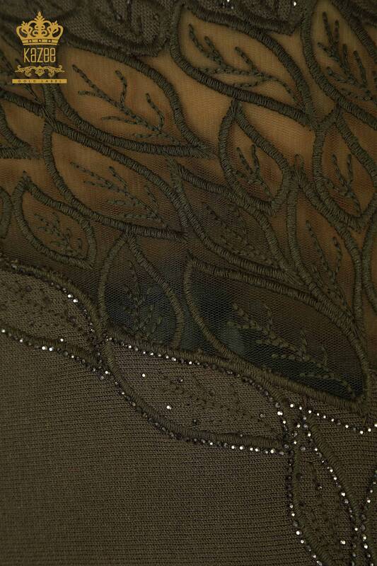 Hurtownia swetrów damskich z dzianiny - tiul szczegółowy - khaki - 16942 | KAZEE