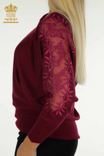 Hurtownia swetrów damskich z dzianiny - Tiul szczegółowy - liliowy - 15699 | KAZEE - Thumbnail
