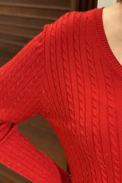 Hurtownia swetrów damskich z dzianiny, dekolt w szpic, brokatowe włosy - 15458 | KAZEE - Thumbnail