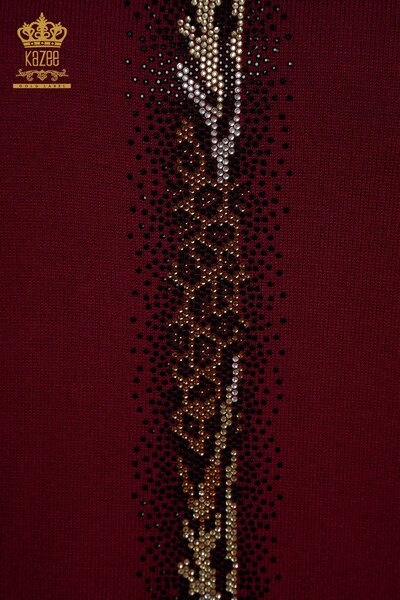 Hurtownia swetrów damskich z dzianiny - Paski haftowane kamieniami - fiolet - 30621 | KAZEE - Thumbnail