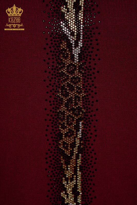 Hurtownia swetrów damskich z dzianiny - Paski haftowane kamieniami - fiolet - 30621 | KAZEE