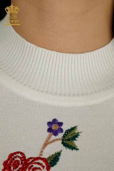 Hurtownia swetrów damskich z dzianiny - w różowe wzory - ecru - 16285 | KAZEE - Thumbnail