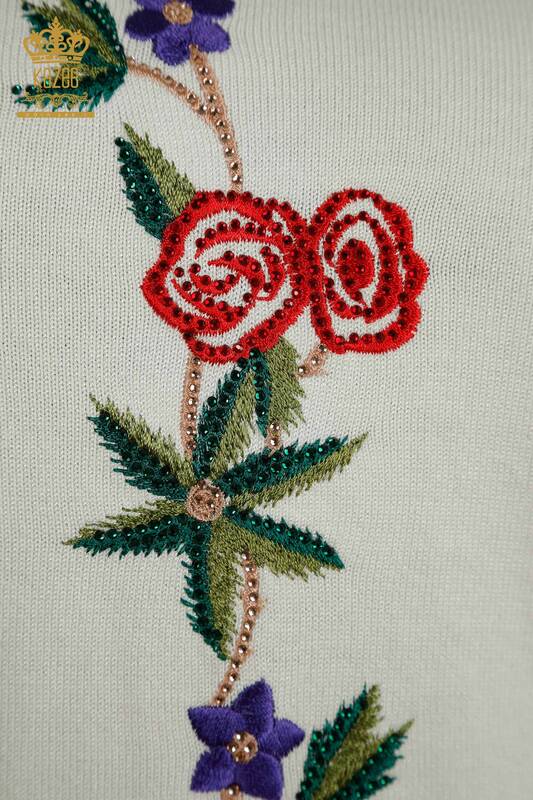 Hurtownia swetrów damskich z dzianiny - w różowe wzory - ecru - 16285 | KAZEE