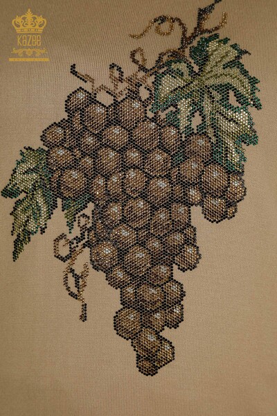 Hurtownia swetrów damskich z dzianiny - Wzór winogronowy - beżowy - 30488 | KAZEE - Thumbnail (2)