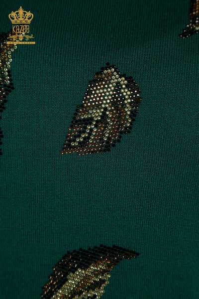 Hurtownia swetrów damskich z dzianiny - Wzór liści - zielony - 30477 | KAZEE - Thumbnail
