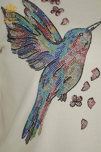 Hurtownia swetrów damskich z dzianiny - Wzór ptaków - Ecru - 30456 | KAZEE - Thumbnail
