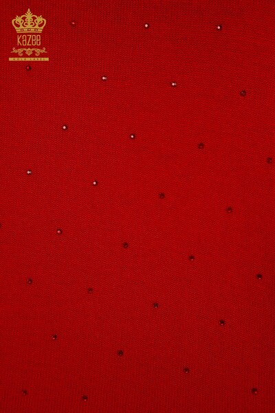 Hurtownia swetrów damskich z dzianiny - Z długim rękawem - Czerwony - 30624 | KAZEE - Thumbnail