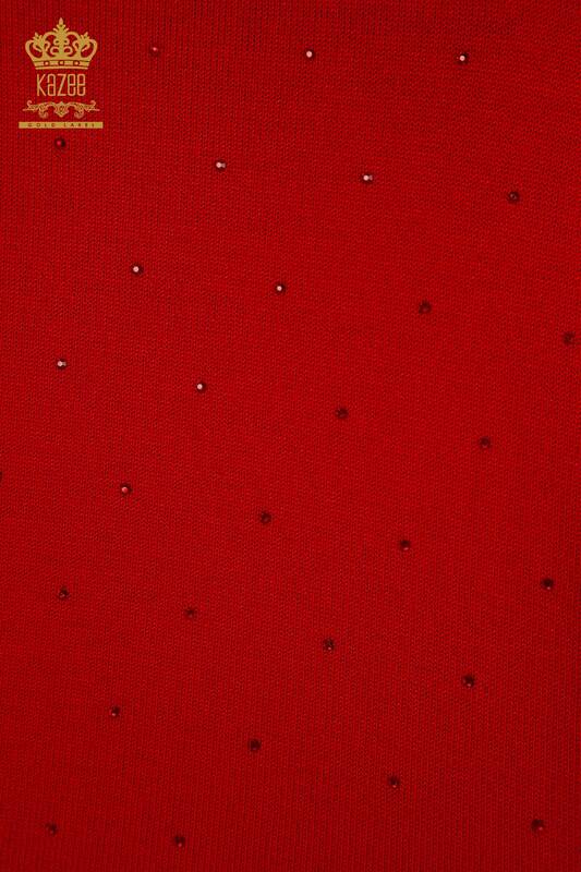 Hurtownia swetrów damskich z dzianiny - Z długim rękawem - Czerwony - 30624 | KAZEE